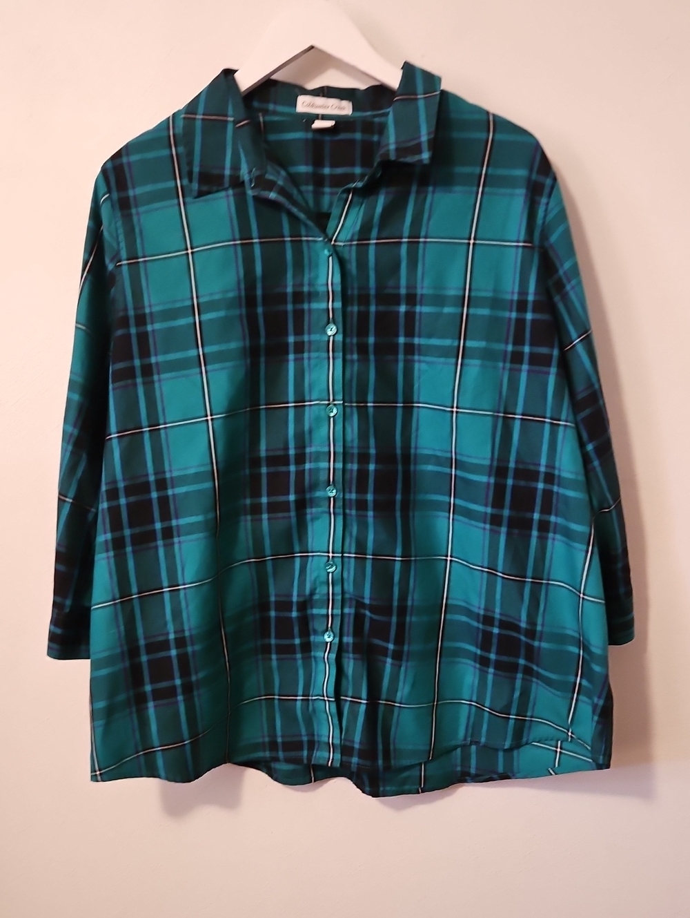 Coldwater Creek Plaid Button-Up Shirt in Teal and Black 2X
